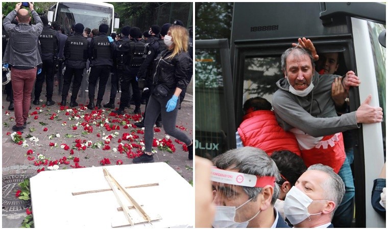 Taksim'e çıkmak isteyen DİSK üyelerine polis müdahale etti.